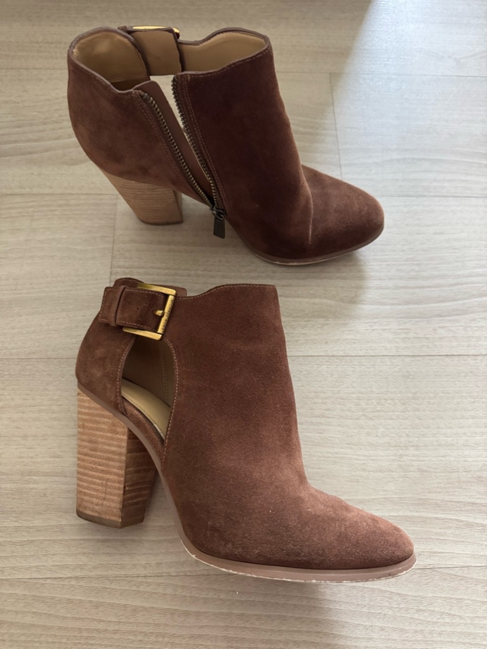 Michael Kors Suede Cutout Ankle Bootie in Brown